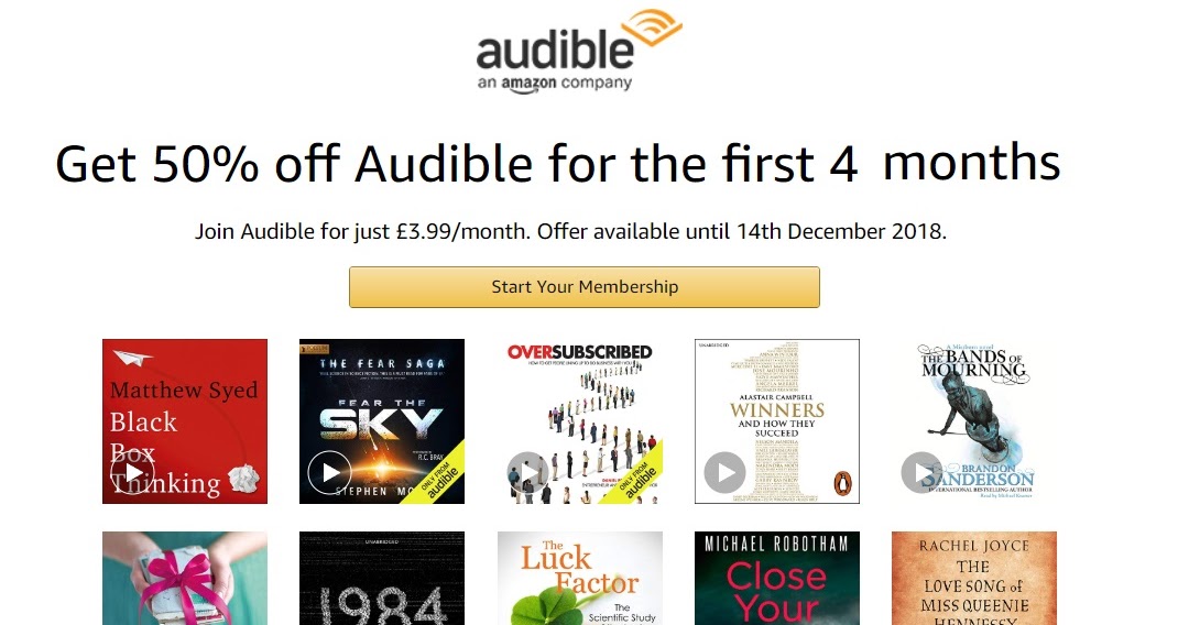 Blog Deal of the day Audible subscription just £3.99/month