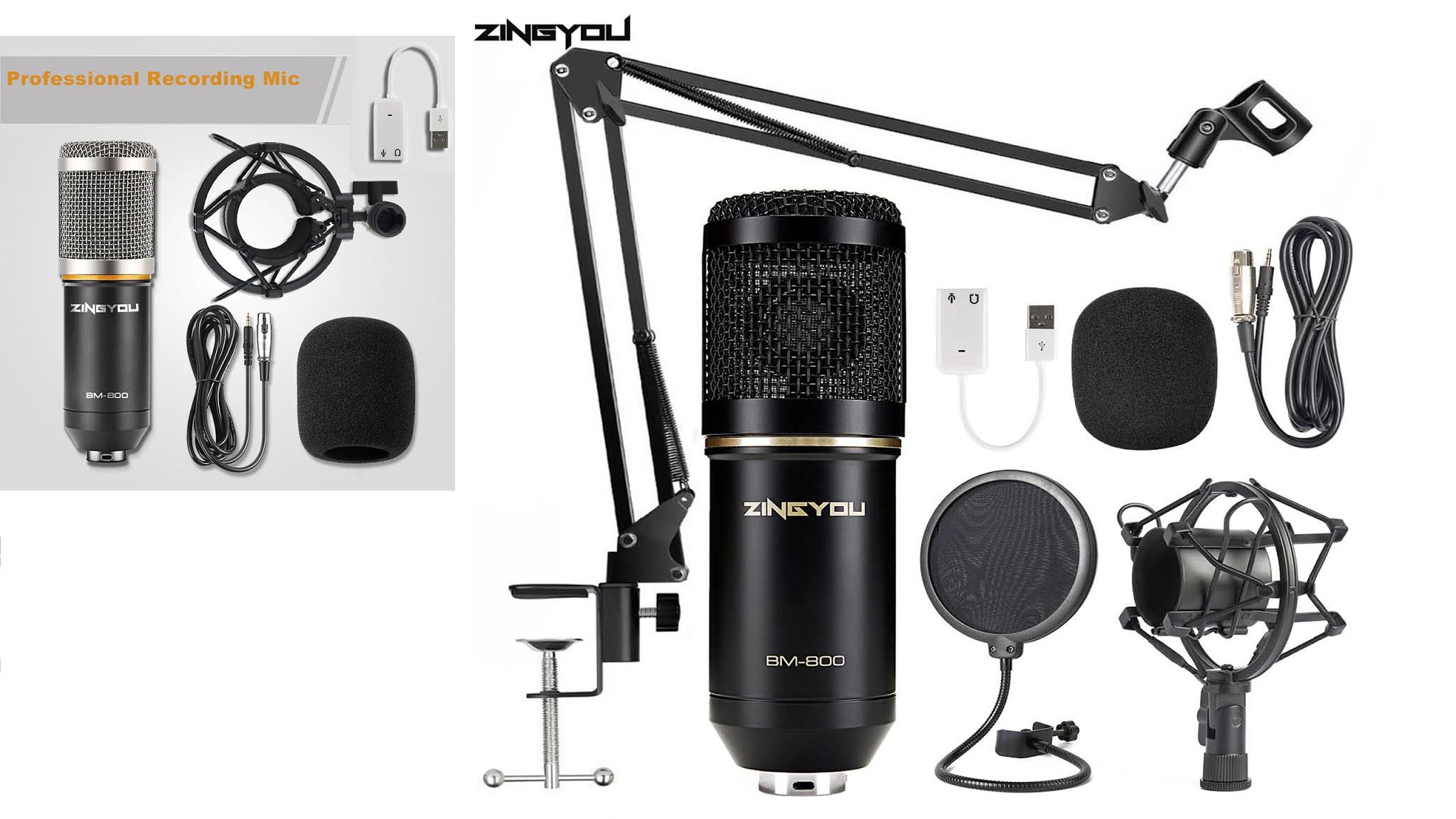ZINGYOU BM 800 Studio Microphone Multifunctional Wired Cardioid Mic For