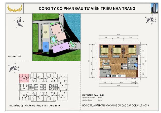 Mặt bằng căn 02 Chung Cư OC3 Viễn Triều Nha Trang