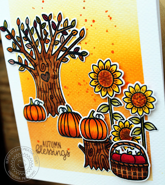 Sunny Studio Stamps: Happy Harvest Watercolor Background Autumn Blessings Card by Vanessa Menhorn