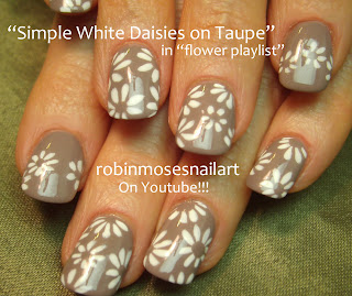 Taupe Flower Nail Art, Wedding Nail art Taupe, Taupe Nail Art, Greige Nail art, White Daisy Nail Art, Easy Daisy Nail Art, robinmosesnailart, Robin Moses Daisy, 