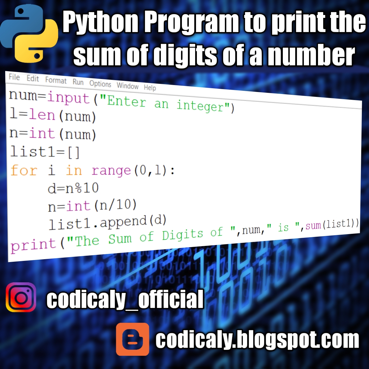 Python Program Print The Sum Of Digits - Codicaly