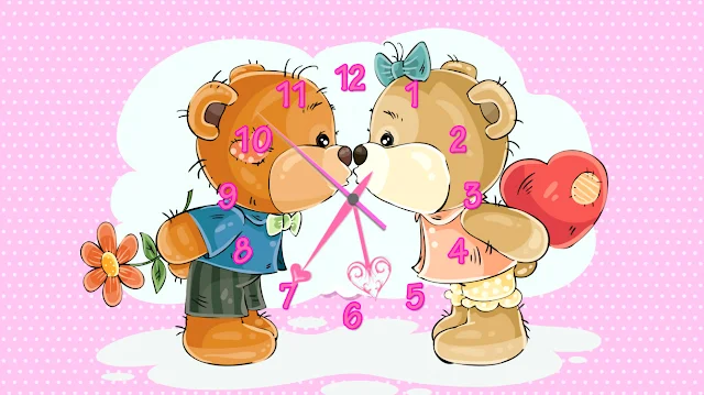 Romantic Teddy Bears Clock animated screensaver!