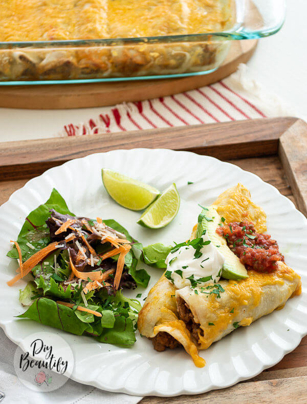 plate of beef and bean enchiladas