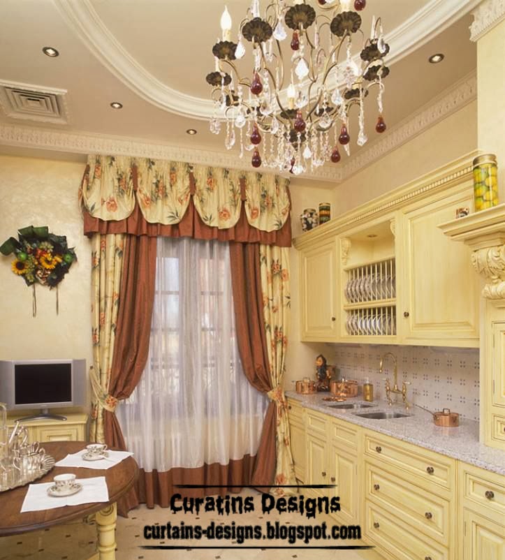 Classic curtains - accent color for kitchen, patterned curtain