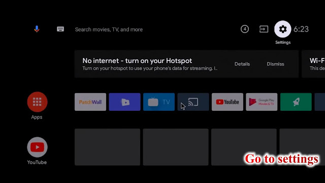 mi tv click on settings icon click on settings icon in Mi tv