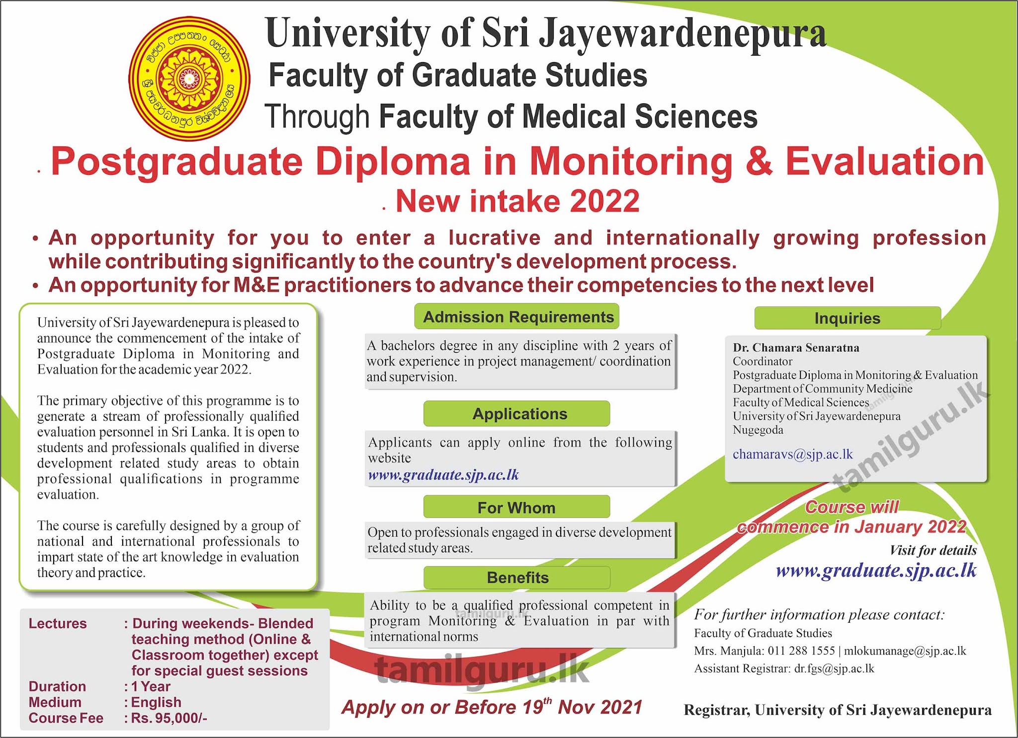 Postgraduate Diploma in Monitoring & Evaluation 2022 - University of Sri Jayewardenepura