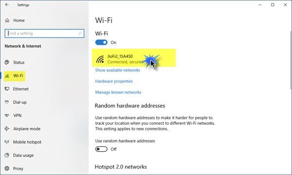 ตั้งค่าการเชื่อมต่อแบบมิเตอร์ใน Windows 10