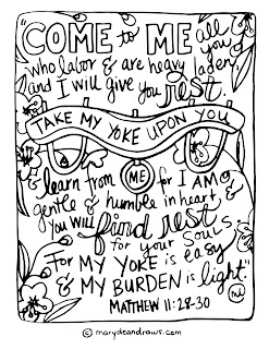 The cross, the yoke, and rest + Matthew 11:28-30 printable coloring