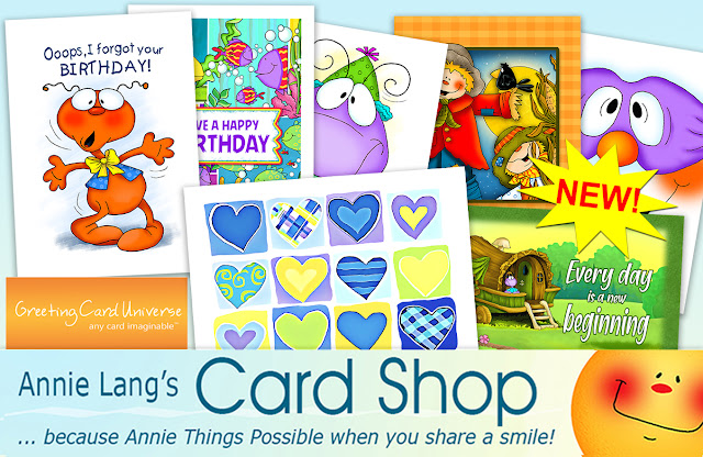 With almost 400 card designs by Annie Lang to choose from, you can shop and send cards to anyone because Annie Things Possible at Greeting Card Universe!
