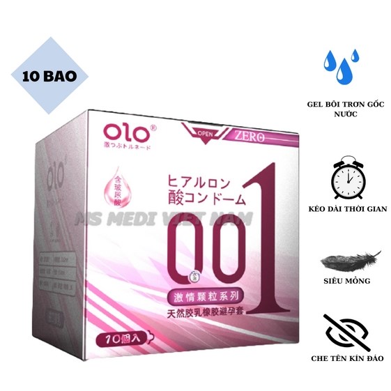 BAO CAO SU SIÊU MỎNG, GAI NỔI ĐẶC BIỆT SIZE BÓ SÁT, GEL BÔI TRƠN HYALURONIC ACID GỐC NƯỚC, KÉO DÀI THỜI GIAN – OLO – HỘP 10 BAO