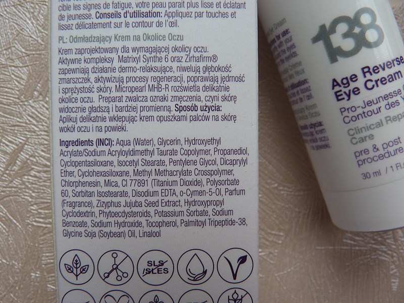 Purles 138 Age Reverse Eye Cream inci ingredients
