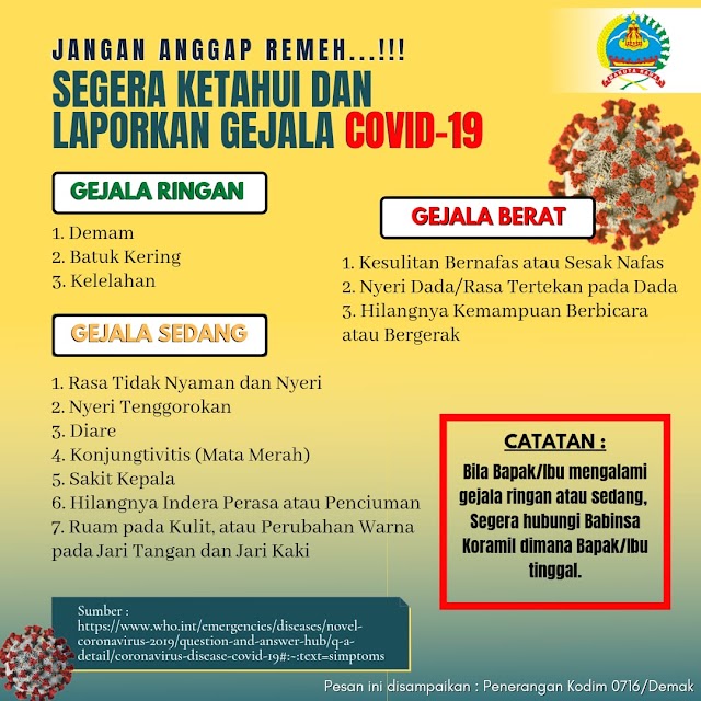 Laporkan Gejala Covid-19 Kepada Babinsa Jajaran Kodim 0716/Demak