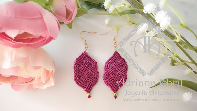 Pendientes en macramé, aros, aretes, Earrings, hoops, earrings in macramé by #AdrianaAbril