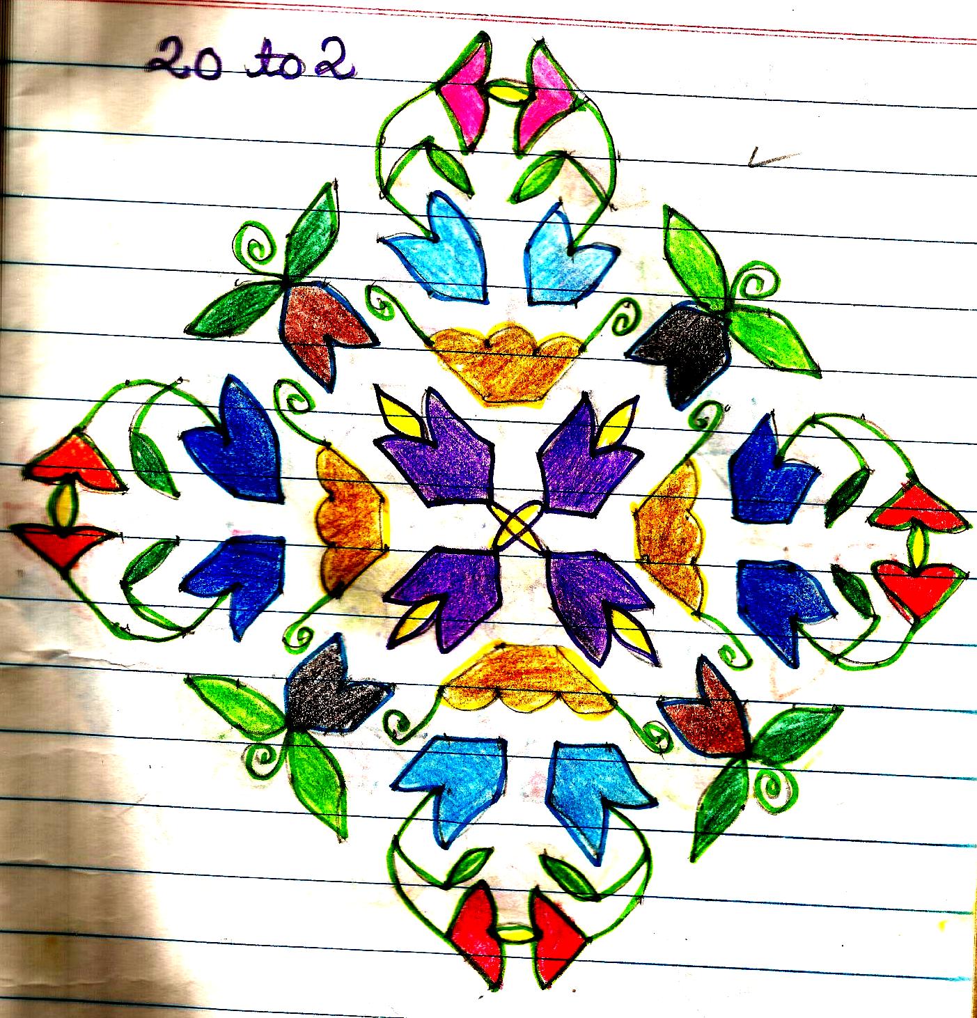 Colourful Rangoli Patterns with Dots 20 to 2 dots Colourful Rangoli