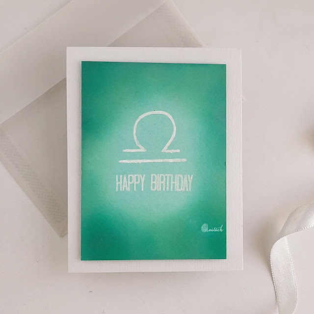 Libra birthday card,CAS card, Video Tutorial, quillish, Birthday card, Uniko Ltd, Capricorn birthday card, water colouring, Ink blending, ishani s ards, zodiac birthday cards, quick birthday card, simple birthday card, sunsign birthday cards, CASology zodiac