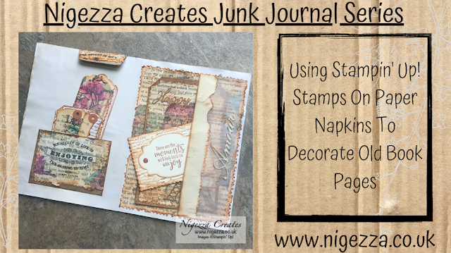 Using Stampin' Up! Stamps On Paper Napkins To Decorate Old Book Pages