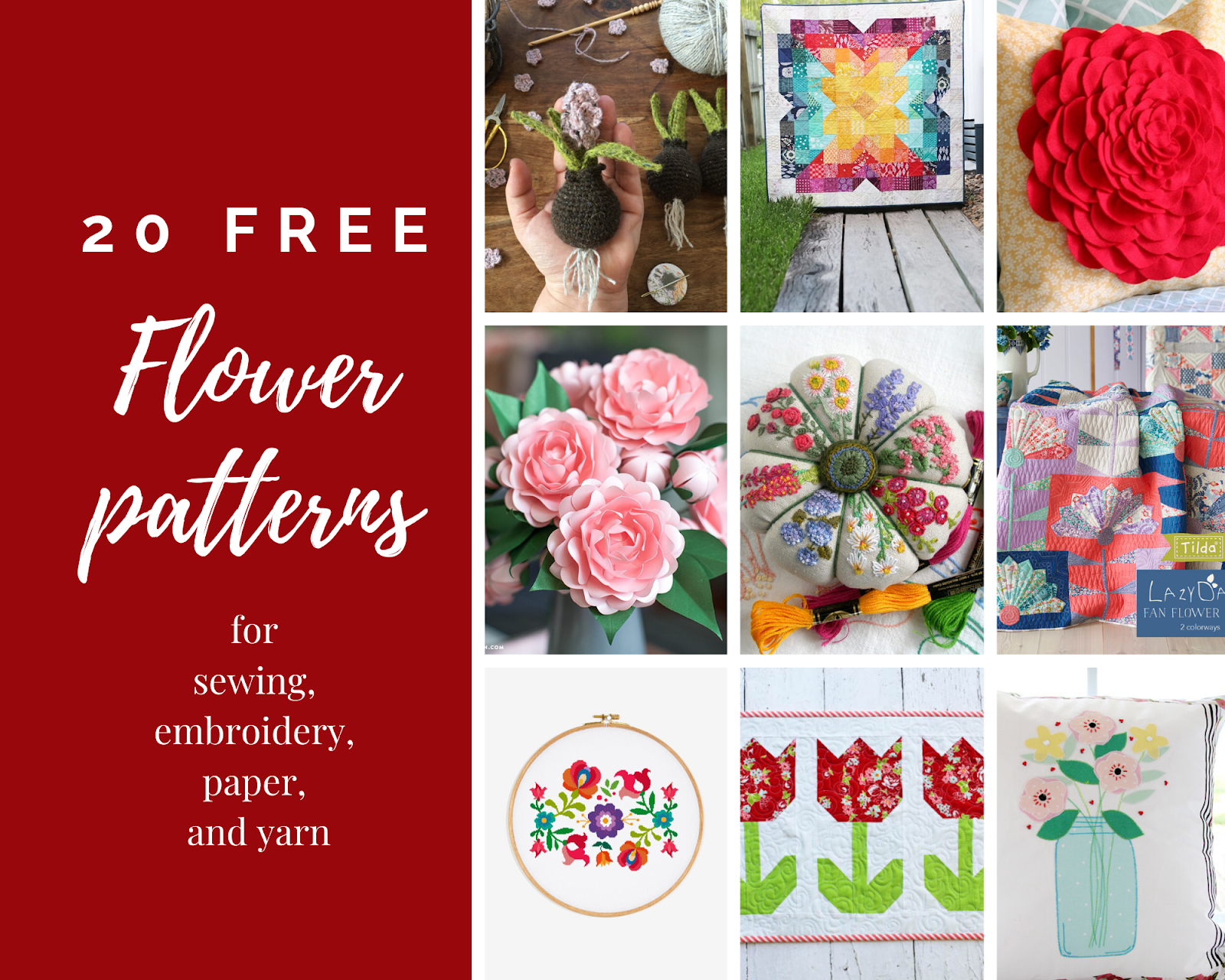 20 FREE Flower Patterns for Sewing, Quilting, Embroidery and Paper