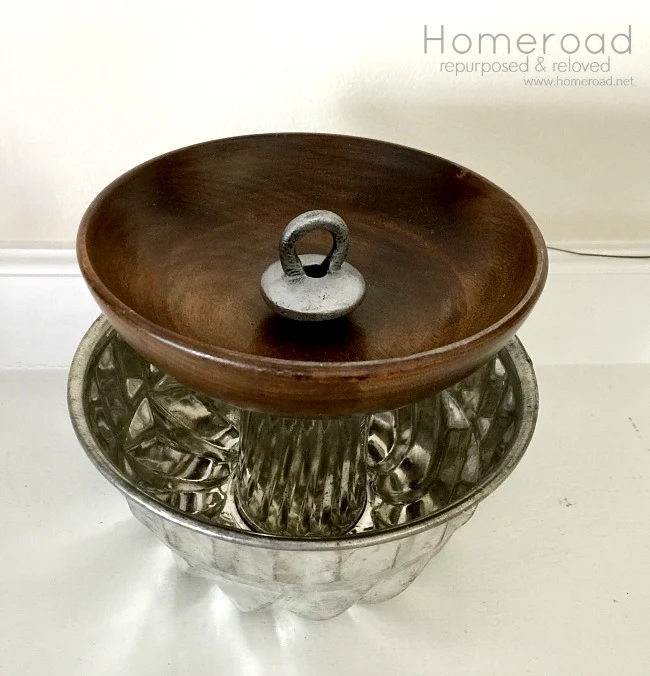 DIY Pistachio nut bowl using repurposed bakeware from the thrift store. www.homeroad.net