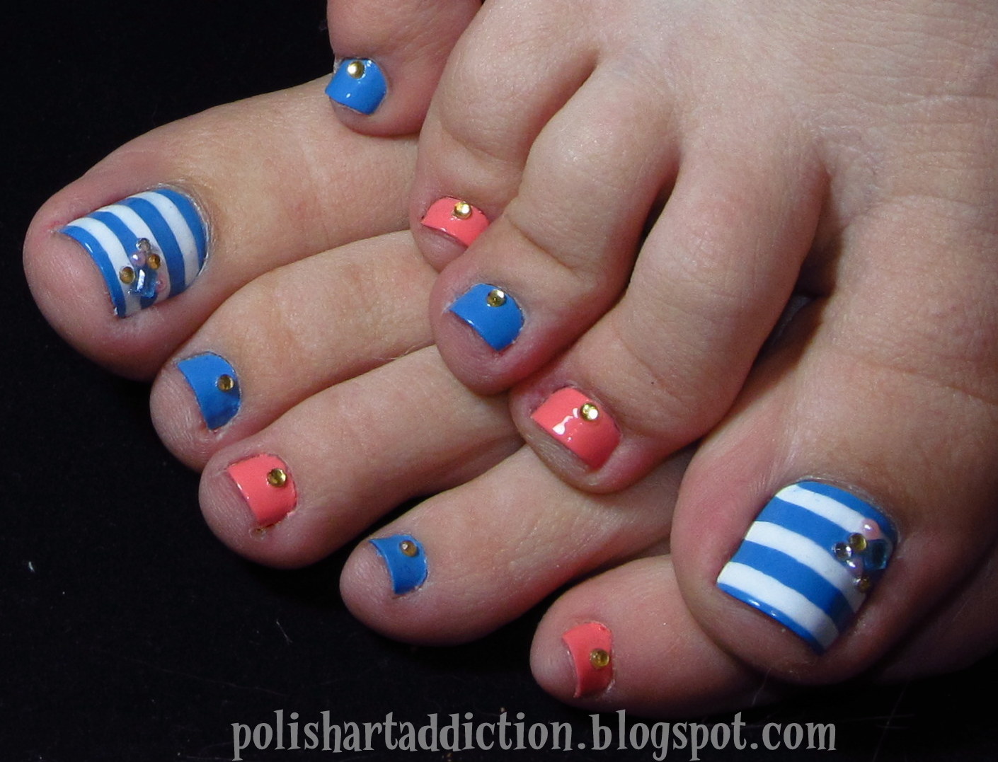 Polish Art Addict: Coral amp; Blue Pinterest Toes