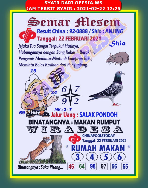 Syair Harian Sdy 22 Februari 2021 Kode Syair Sgp Hk Sd Motesia