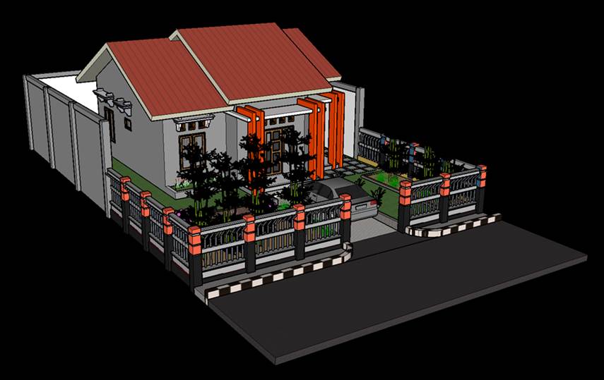 Desain Gambar Rumah 3 Trap teras Minimalis Keren 3D PandBis