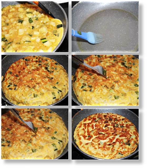 TORTILLA DE PATATAS CON PIMIENTO Y CALABACÍN (Mª JOSÉ) {TURECETA EN MIS FOGONES}PASO A PASO