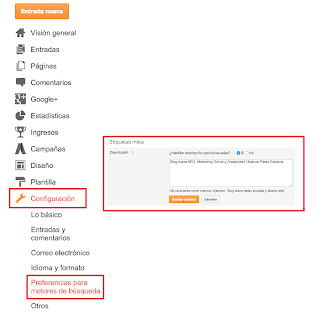 Preferencias para Motores de Búsqueda en Blogger