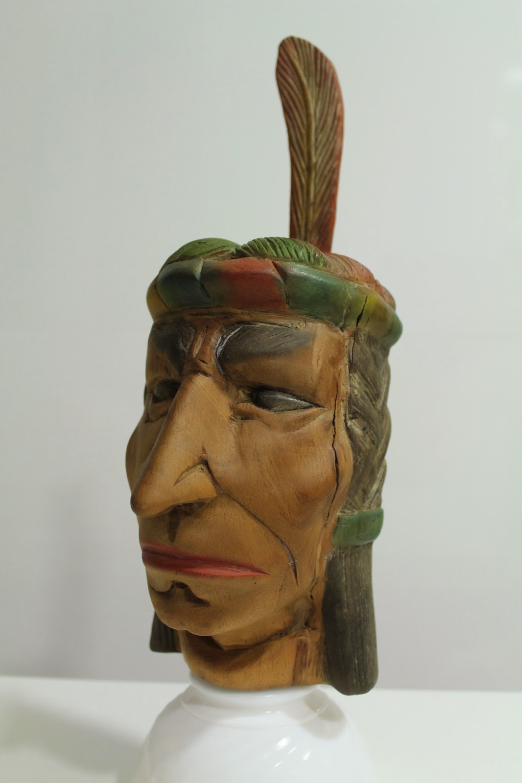 Vintagería Antigua talla de cabeza de indio nativo americano, atrezzo