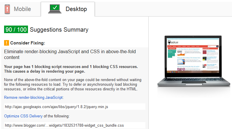 Cách xóa JavaScript chặn hiển thị màn hình PageSpeed Insights
