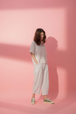 日光風景壓線寬管褲-白褲