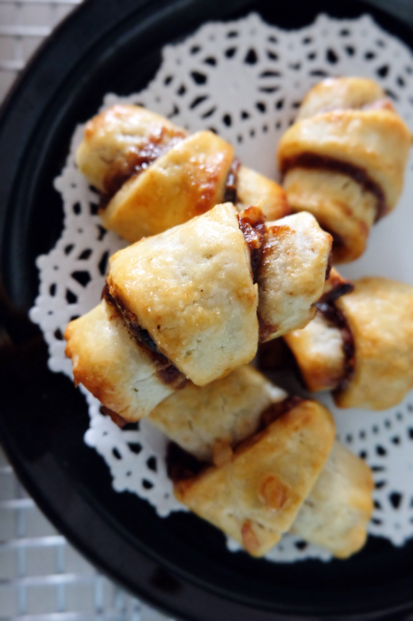 view of apple butter rugelach cookies from above