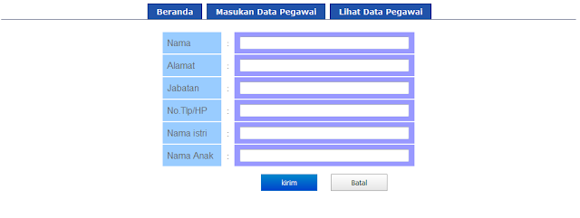 tampilan halaman input data pegawai