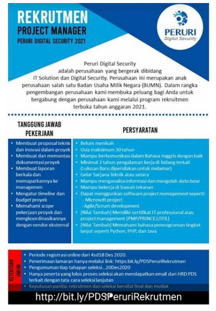 Lowongan Kerja Anak Perusahaan Peruri Peruri Digital Security Desember 2020 Rekrutmen Lowongan Kerja Bulan Januari 2021