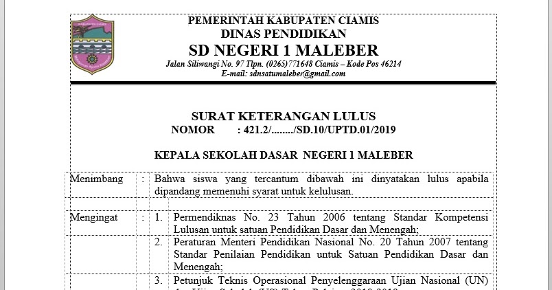 Contoh Surat Keterangan Lulus Sd Infoshare13