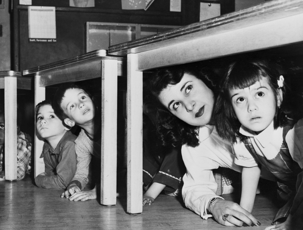 During 1950s Cold War, U.S Children Taught to Duck and Cover Vintage