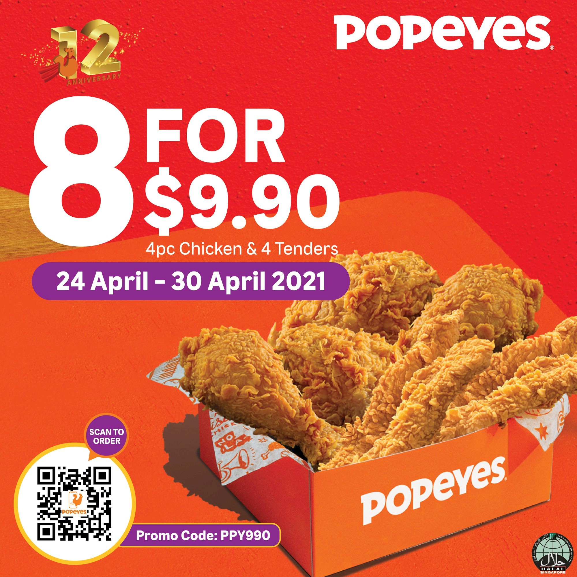 Popeyes 4 Pieces Chicken + 4 Pieces Tenders For 9.90 ( 24 30 April