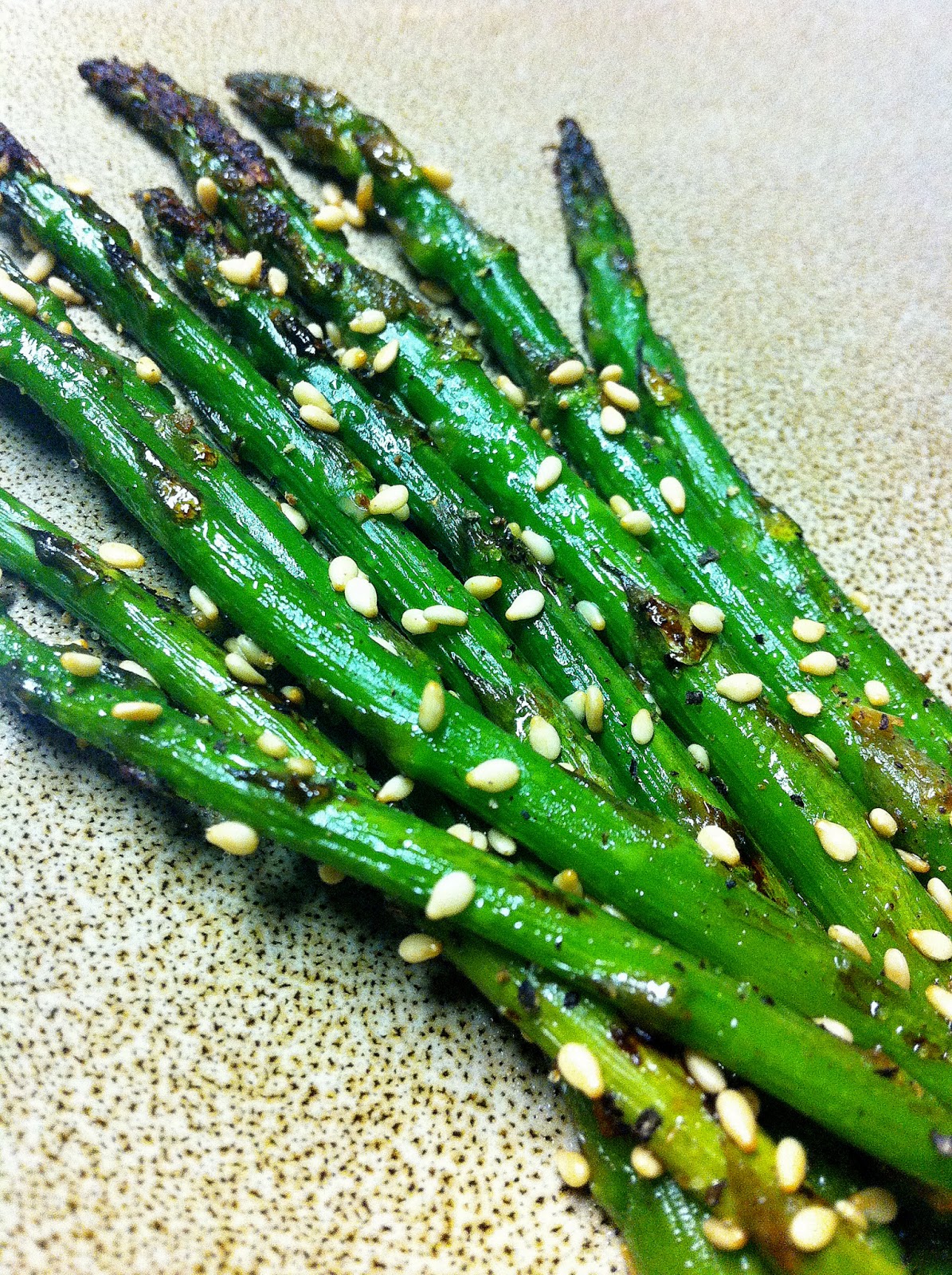 Mindful Matters Grilled Asparagus with toasted sesame seeds