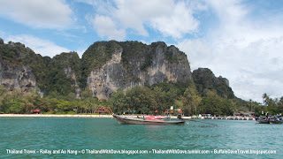Longtail boat in front of cliffs  - Ao Nang to Railay trip