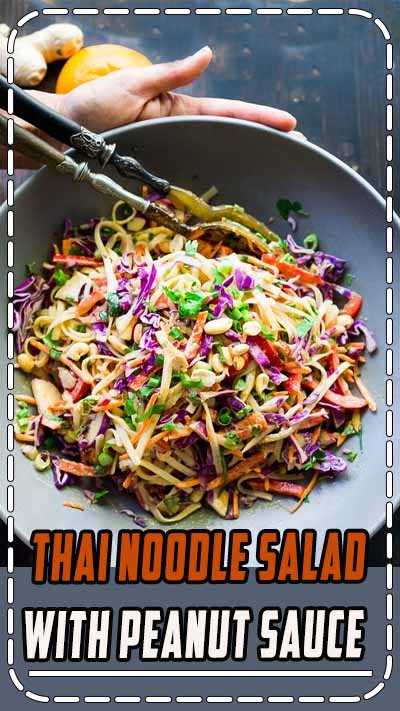 Thai Noodle Salad with Peanut Sauce- loaded up with healthy veggies and the BEST Thai Peanut Sauce EVER! Vegan & Gluten-Free | www.feastingathome.com |#thainoodlesalad #vegan #thainoodles #peanutsauce #peanutdressing #veganthainoodlesalad #vegansalad #mealprep #asiannoodlesalad #thairecipes #thaipeaunutsauce