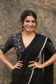 Samantha Akkineni Black Saree Stills at Jaanu Movie Interview