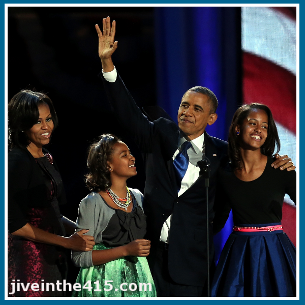 President Obama and First Lady Michelle Obama, Malia Obama and Sasha Obama November 7, 2012.