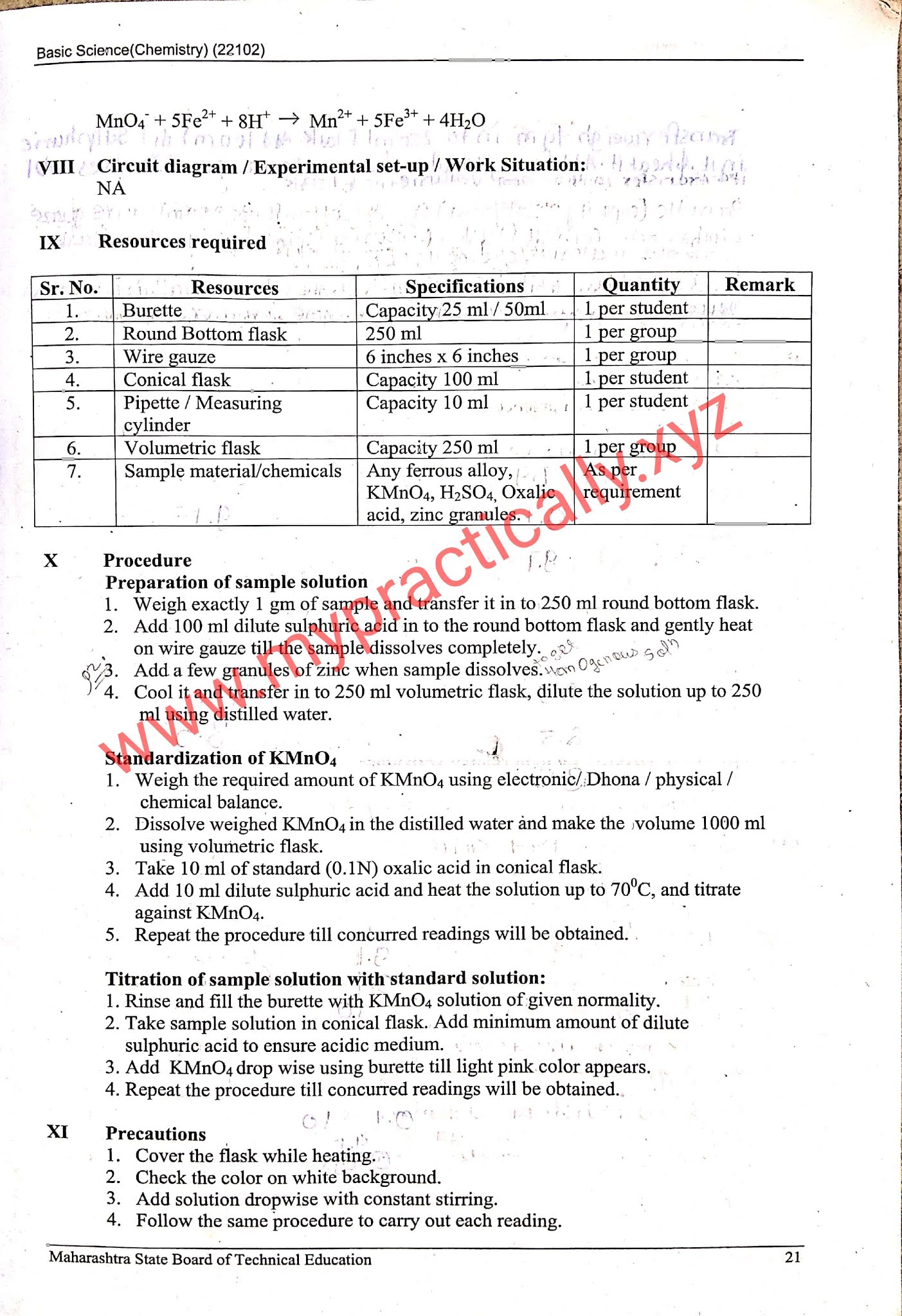 Redox Titration Practical Answers First Year Chemistry practical answers