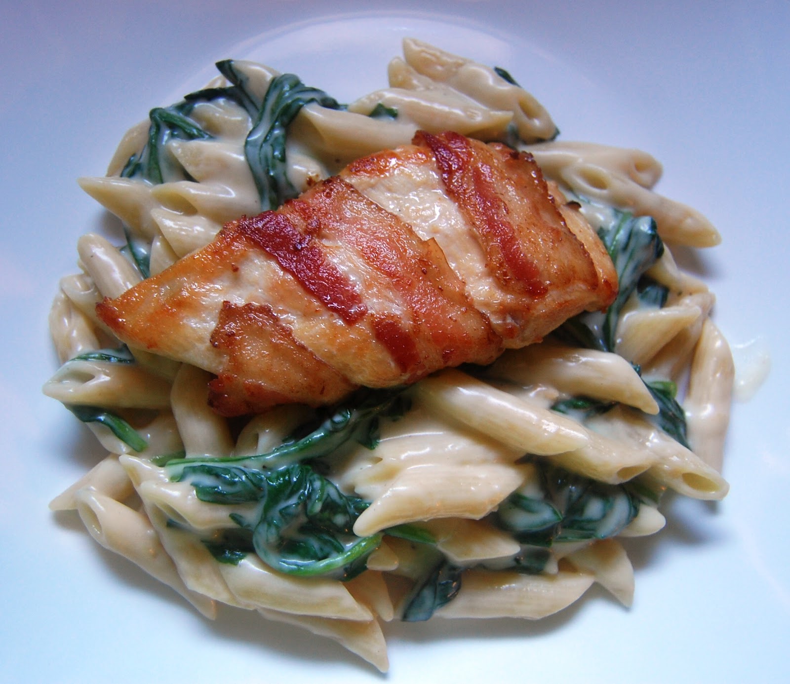 Cassie Craves BaconWrapped Chicken with Gouda Spinach Penne