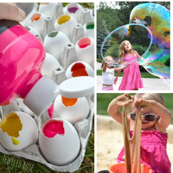 50+ super fun ways for kids to play outside!  The best collection of games, crafts, water activities, and more! #outdooractivitiesforkids #outdooractivities #outdoorart #outdoorartprojectsforkids #backyardplay #backyardactivitiesforkids #summeractivities #summeractivitiesforkidsathome #growingajeweledrose #activitiesforkids