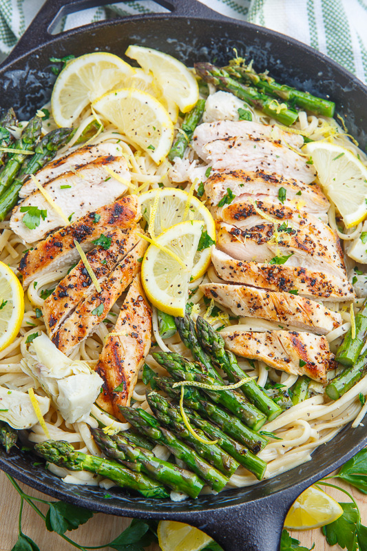 Creamy Lemon Grilled Chicken and Asparagus Pasta with Artichokes ...