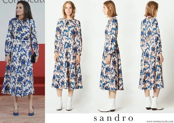 Queen Letizia wore Sandro All-over-print Long Silk Dress