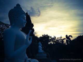 Gradually Darkened Of Evening Light In Front Of Buddhist Temple Courtyard North Bali Indonesia
