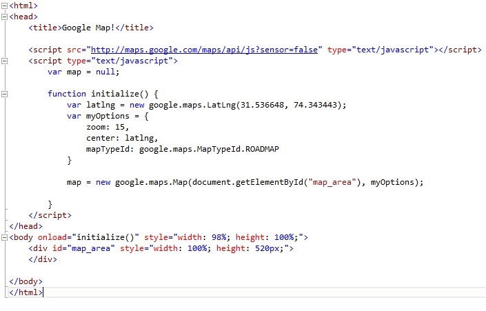 Add Google Map in Html Page Add Google Map in Html Page