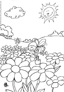 Desenhos Preto e Branco traço de abelhas e flores  para Colorir